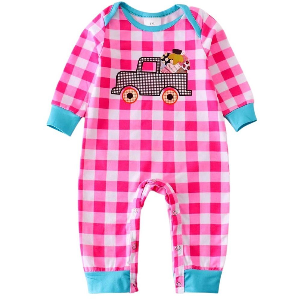Honeydew USA Pink Check Pumpkin Truck Applique Baby Romper 97% Cotton